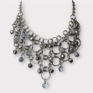 Cookie Lee Silver Beaded Chain Bib Necklace